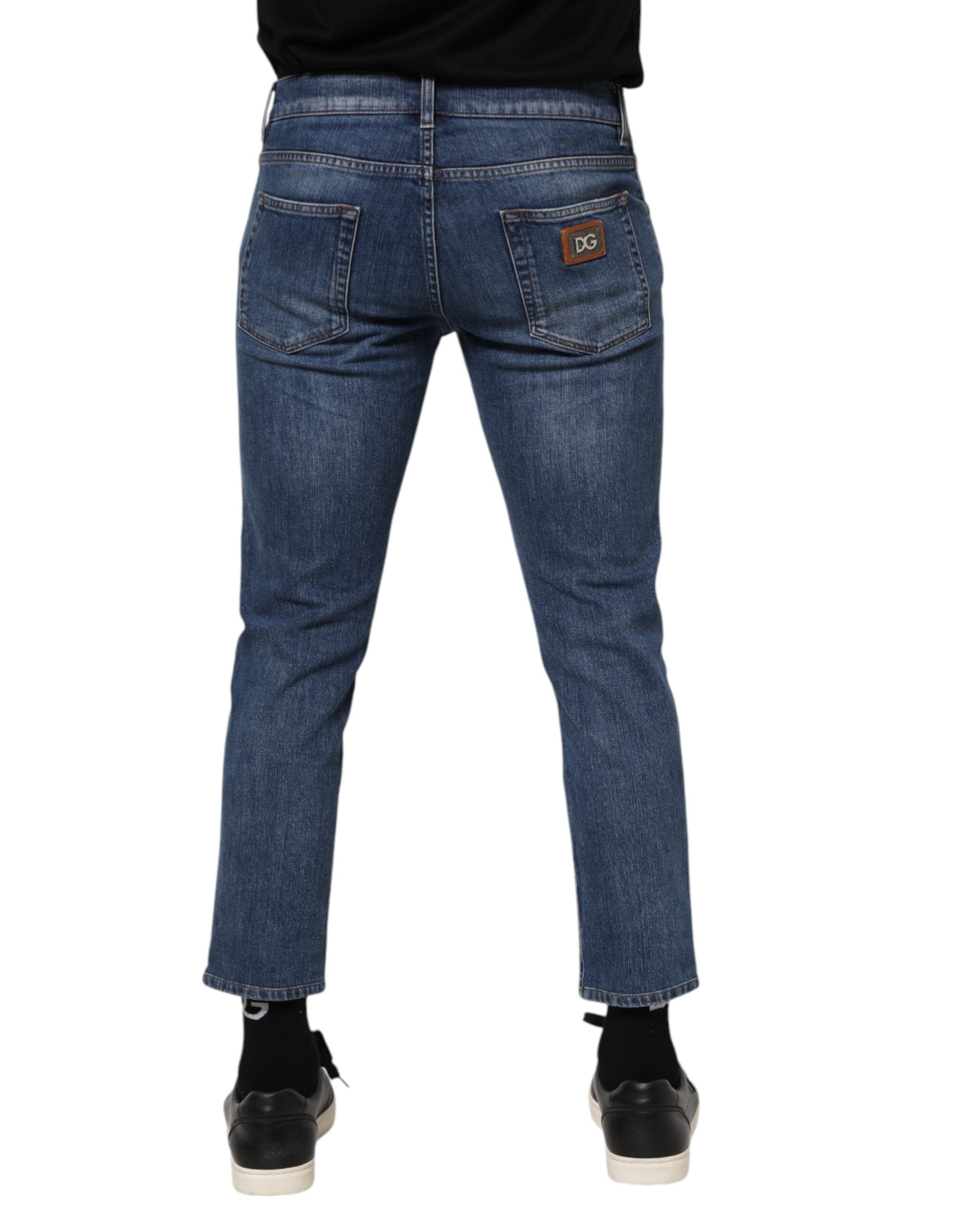 Dolce & Gabbana Blue Cotton Logo Plaque Denim Jeans